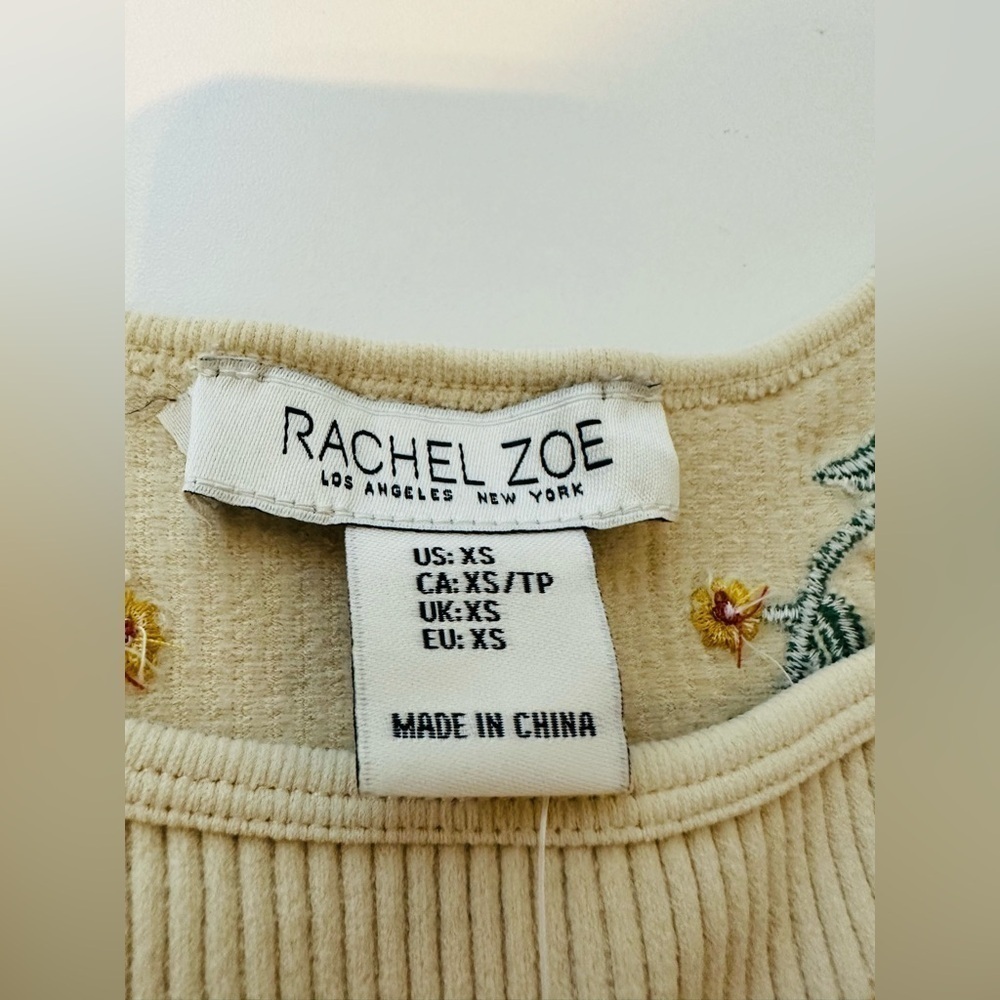 NEW! RACHEL ZOE FLORAL EMBROIDERED Stretch Crop Tank Womens XS Beige Neutral - Picture 10 of 10